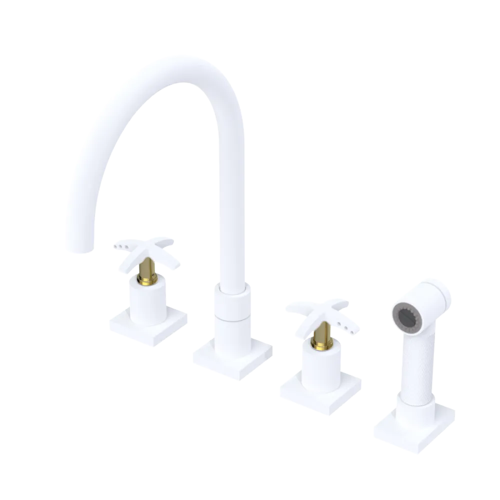 Rubinet Widespread Kitchen Set with Hand Spray Matt White