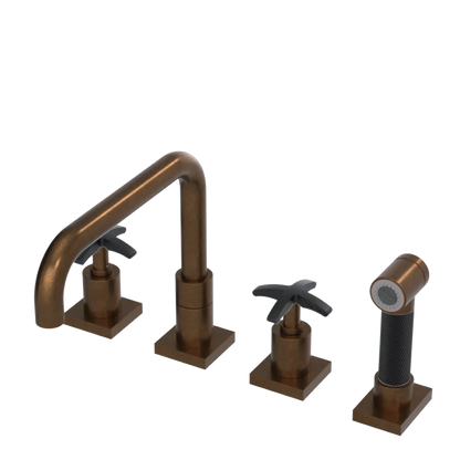 Rubinet Widespread Kitchen Set with Genesis Spout with Hand Spray Tuscan Brass