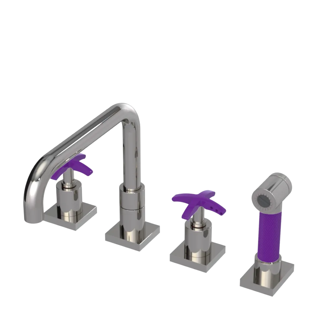 Rubinet Widespread Kitchen Set with Genesis Spout with Hand Spray Polished Nickel