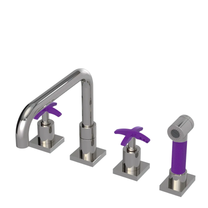 Rubinet Widespread Kitchen Set with Genesis Spout with Hand Spray Polished Nickel