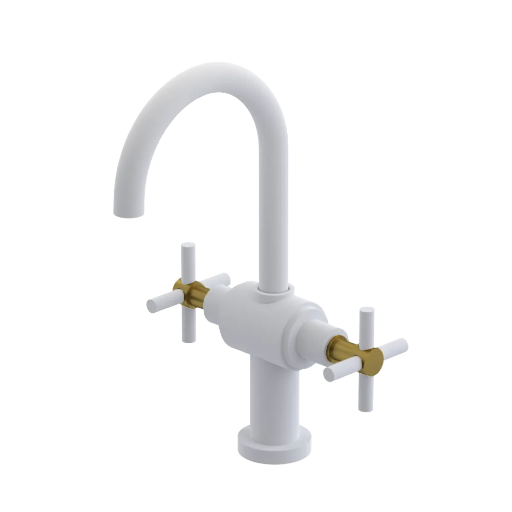 Rubinet Single Hole Dual Handle Lav. Set with LaSalle Spout (less drain) Matt White
