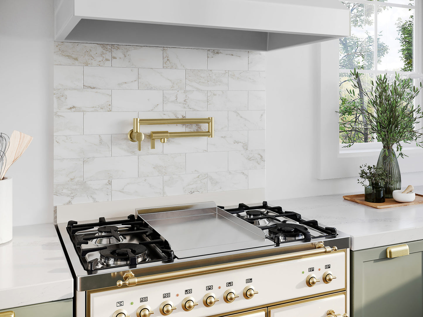 Baril Single-hole wall-mounted pot filler with two handles