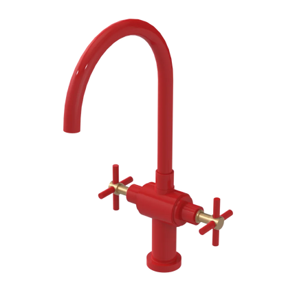 Rubinet Two Handle Single Hole Kitchen Set with LaSalle Spout Red