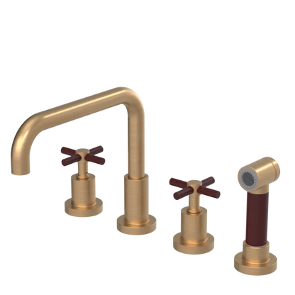 Rubinet Widespread Kitchen Set with Hand Spray Satin Gold