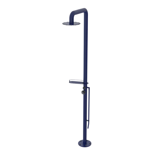Rubinet Pressure Balance Outdoor Shower with Foot Rinse & 10" Shower Head (with shelf) - 304 Stainless Steel Midnight Blue