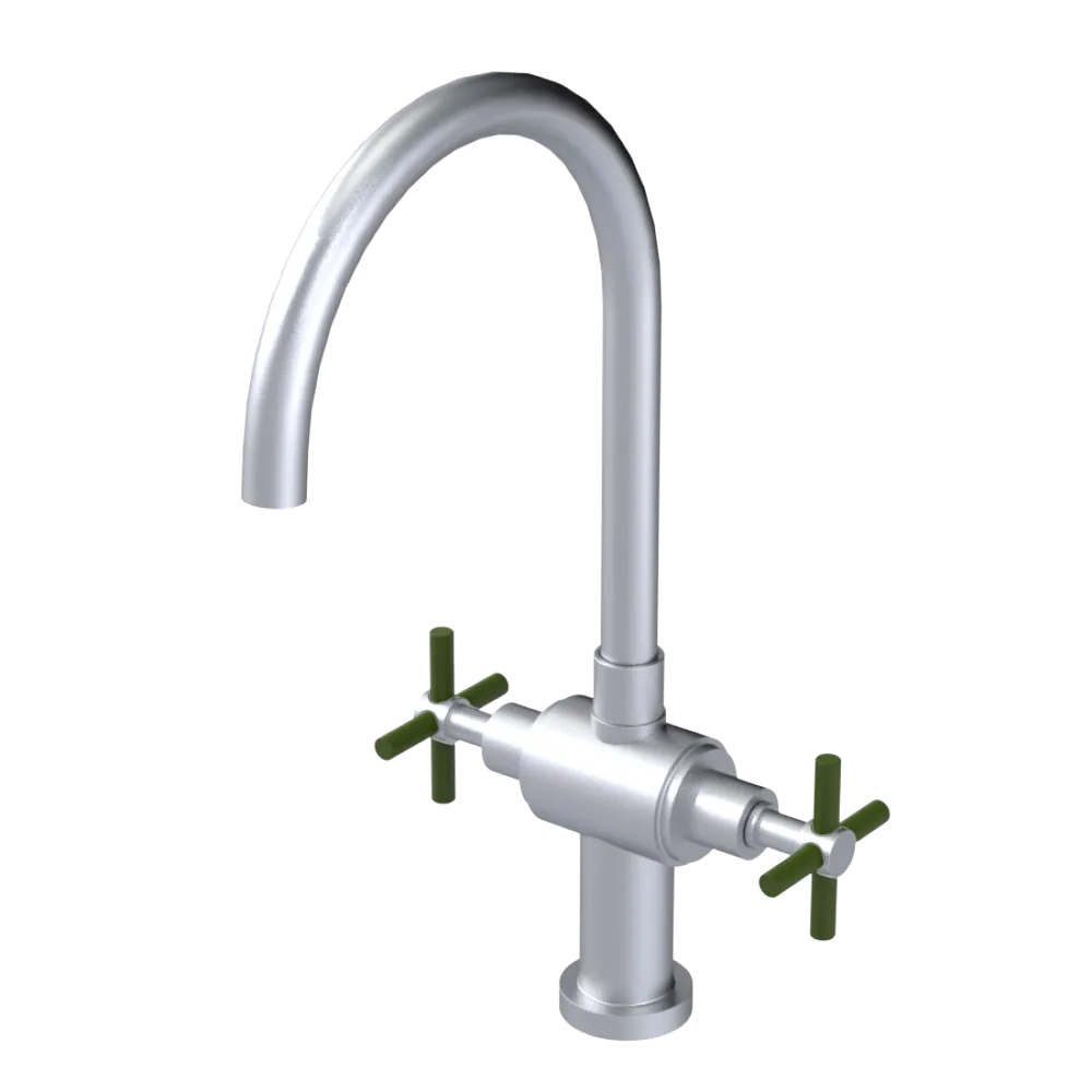 Rubinet Two Handle Single Hole Kitchen Set with LaSalle Spout Satin Chrome