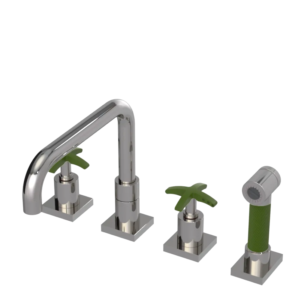 Rubinet Widespread Kitchen Set with Genesis Spout with Hand Spray Polished Nickel