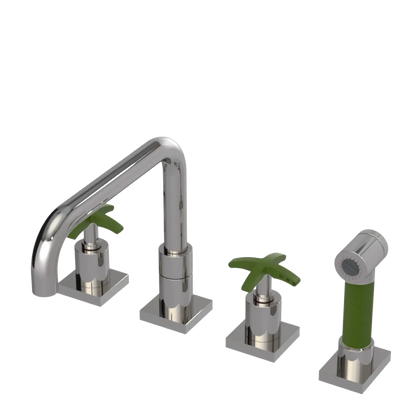 Rubinet Widespread Kitchen Set with Genesis Spout with Hand Spray Polished Nickel