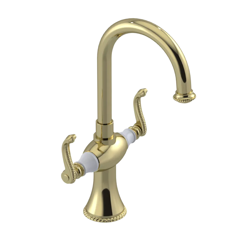 Rubinet Single Hole Dual Handle Lav. Set. (less drain) Gold
