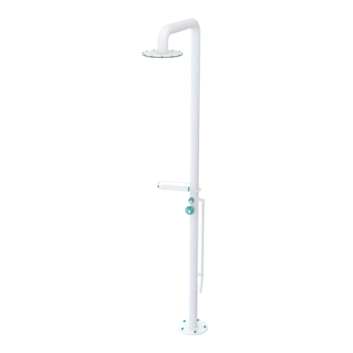 Rubinet Pressure Balance Outdoor Shower with Foot Rinse & 10" Shower Head (with shelf) - 304 Stainless Steel Matt White