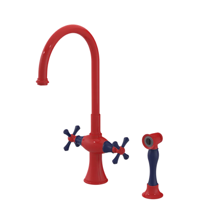 Rubinet Two Handle Single Hole Kitchen Set with Hand Spray Red