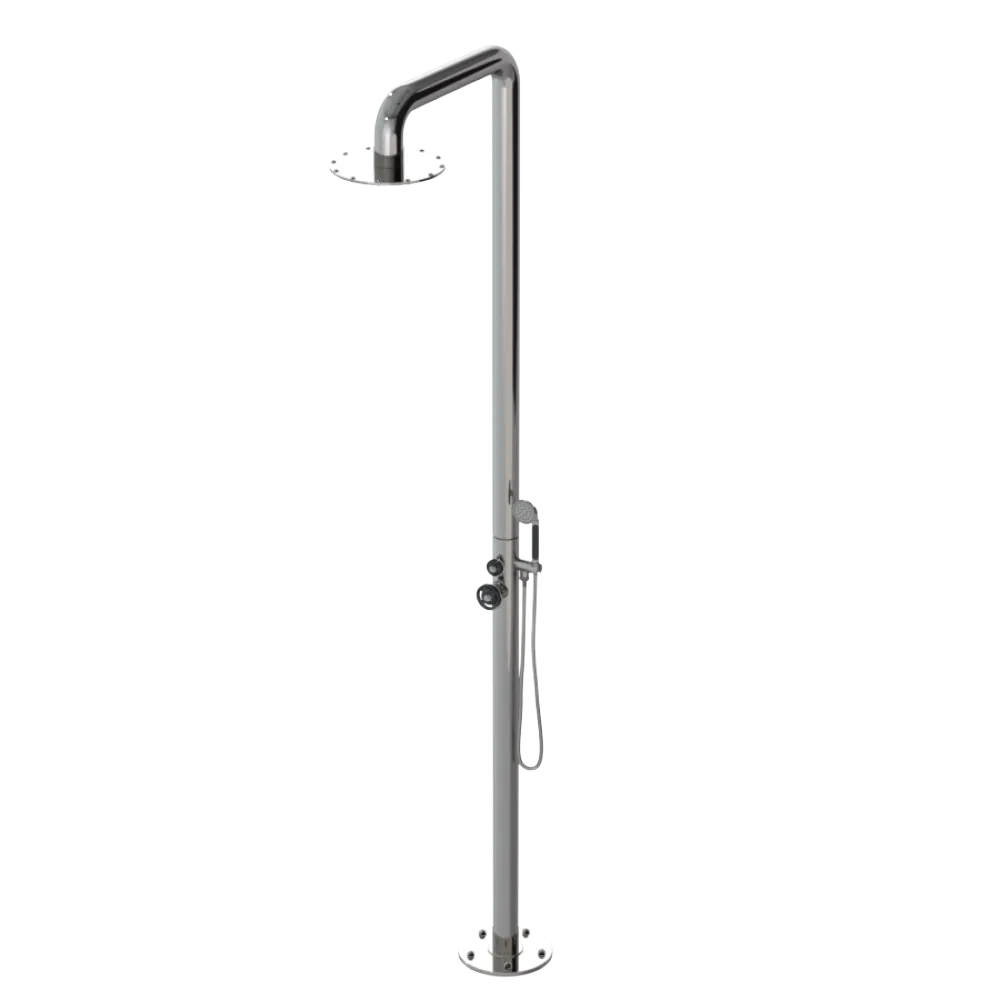 Rubinet Pressure Balance Outdoor Shower with Hand Held Shower & 10" Shower Head - 304 Stainless Steel Polished Nickel