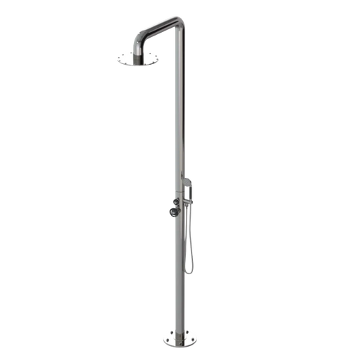 Rubinet Pressure Balance Outdoor Shower with Hand Held Shower & 10" Shower Head - 304 Stainless Steel Polished Nickel