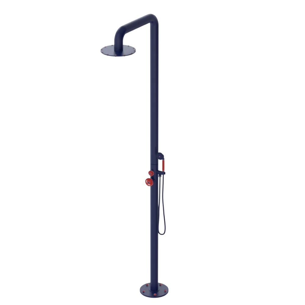 Rubinet Pressure Balance Outdoor Shower with Hand Held Shower & 10" Shower Head - 304 Stainless Steel Midnight Blue