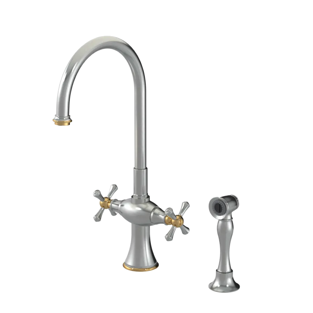 Rubinet Two Handle Single Hole Kitchen Set with Hand Spray Satin Nickel
