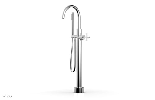 Phylrich TRANSITION Low Floor Mount Tub Filler - Cross Handle with Hand Shower 120-44-03