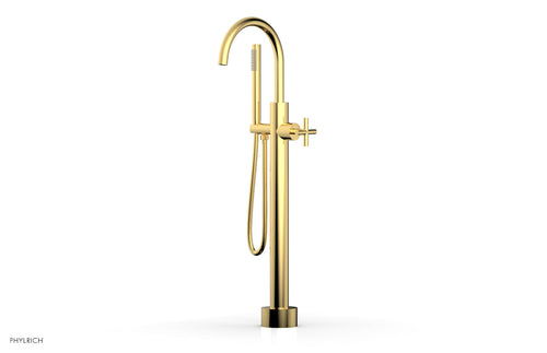Phylrich TRANSITION Low Floor Mount Tub Filler - Cross Handle with Hand Shower 120-44-03