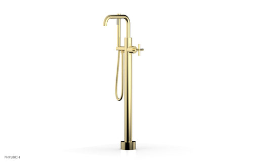 Phylrich TRANSITION Tall Floor Mount Tub Filler - Cross Handle with Hand Shower 120-46-01
