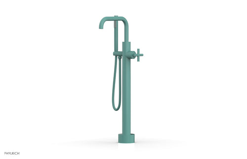 Phylrich TRANSITION Low Floor Mount Tub Filler - Cross Handle with Hand Shower 120-46-03