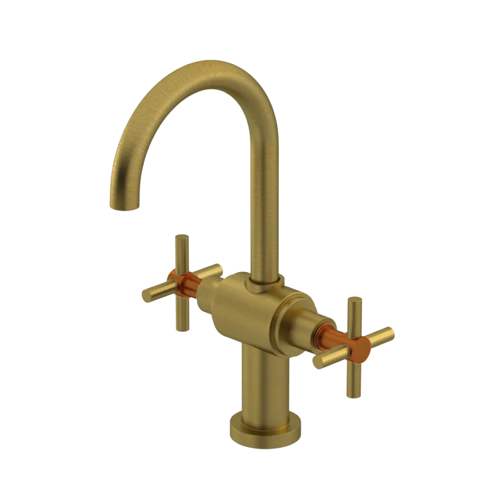 Rubinet Single Hole Dual Handle Lav. Set with LaSalle Spout (less drain) Antique Brass Matt