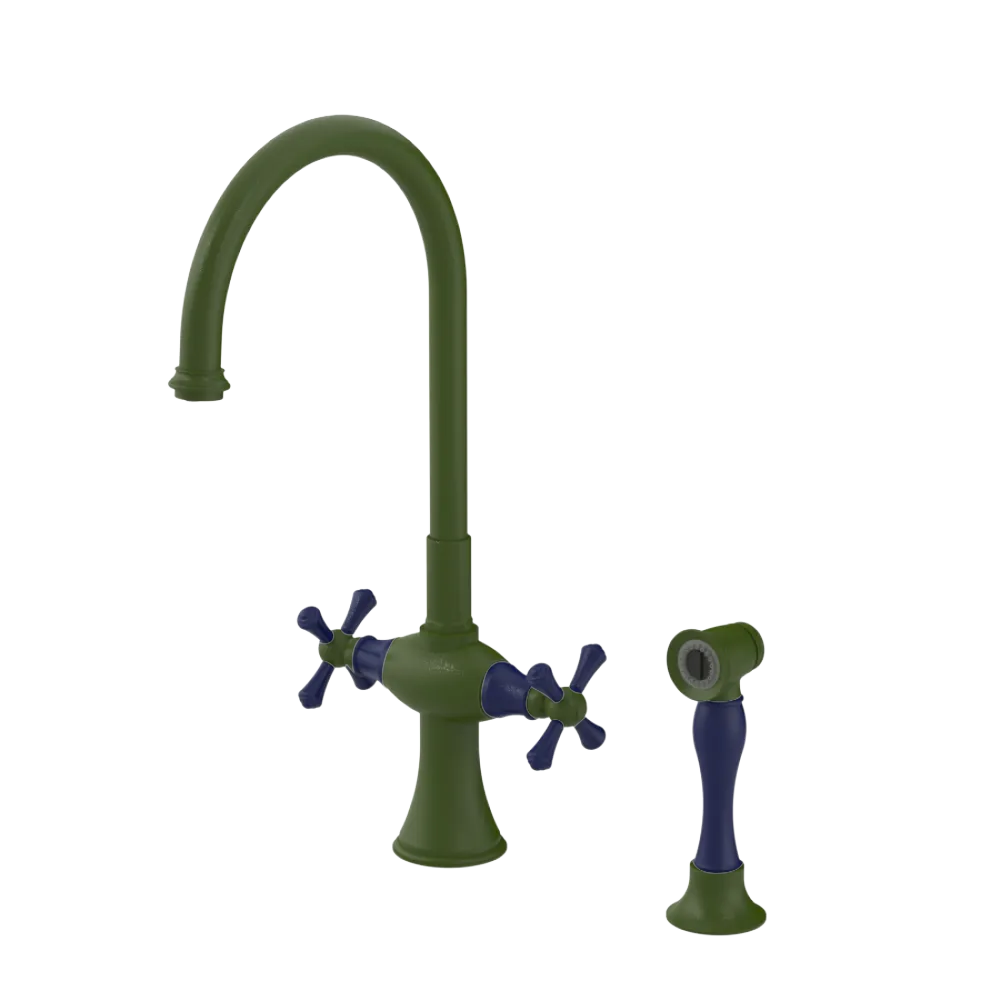 Rubinet Two Handle Single Hole Kitchen Set with Hand Spray Green Envy