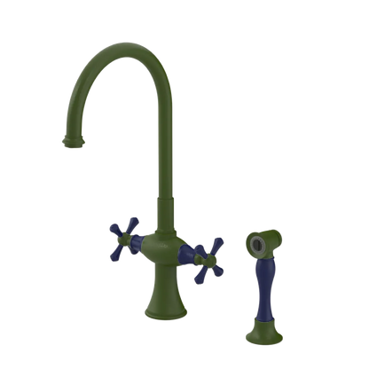 Rubinet Two Handle Single Hole Kitchen Set with Hand Spray Green Envy