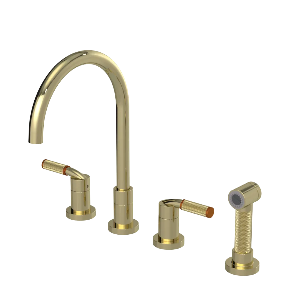 Rubinet Widespread Kitchen Set with Hand Spray Gold