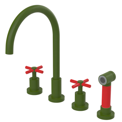 Rubinet Widespread Kitchen Set with LaSalle Spout with Hand Spray Green Envy