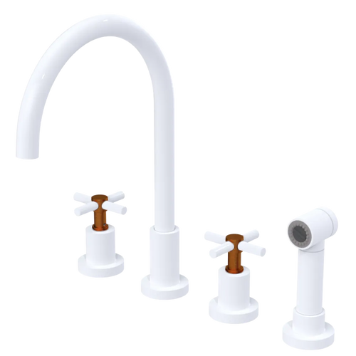 Rubinet Widespread Kitchen Set with LaSalle Spout with Hand Spray White
