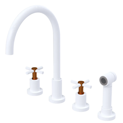 Rubinet Widespread Kitchen Set with LaSalle Spout with Hand Spray White