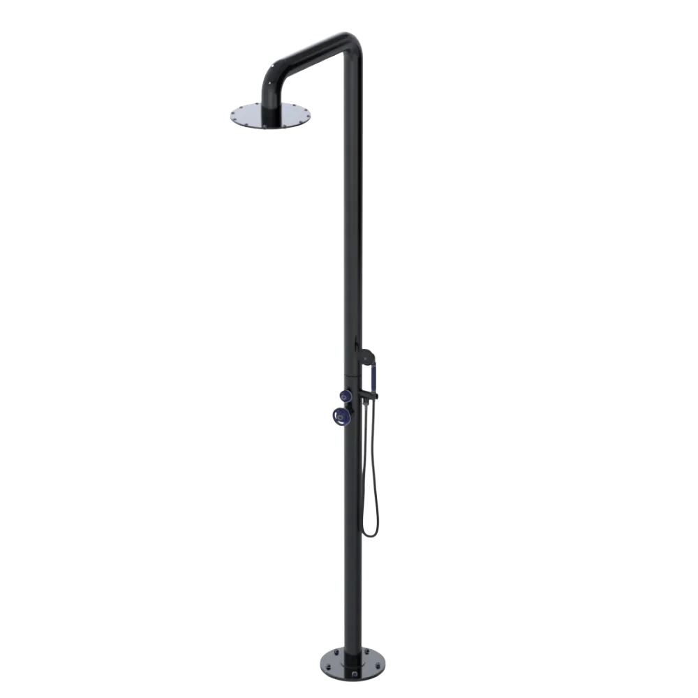 Rubinet Pressure Balance Outdoor Shower with Hand Held Shower & 10" Shower Head - 304 Stainless Steel Black