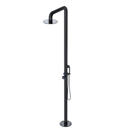 Rubinet Pressure Balance Outdoor Shower with Hand Held Shower & 10" Shower Head - 304 Stainless Steel Black