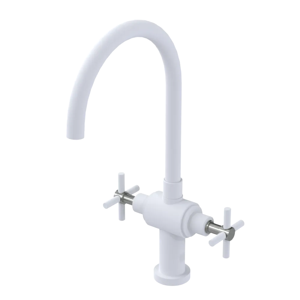 Rubinet Two Handle Single Hole Kitchen Set with LaSalle Spout Matt White