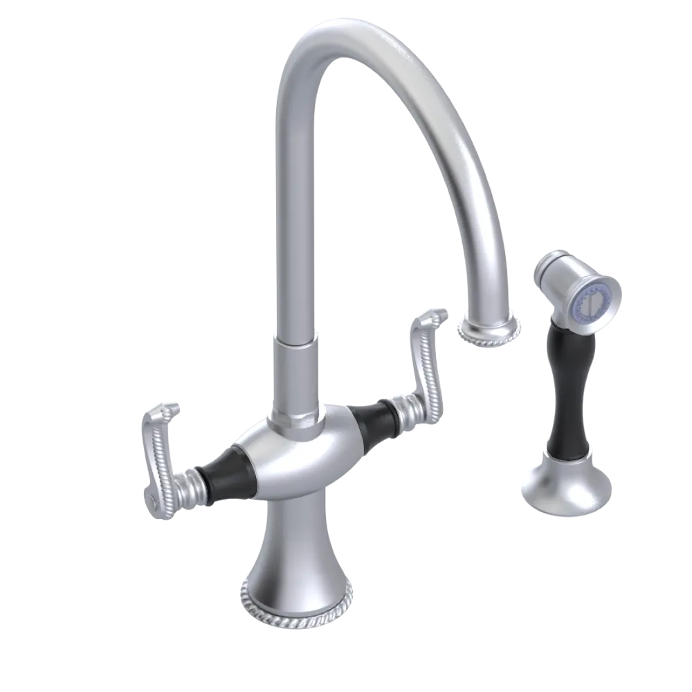 Rubinet Two Handle Single Hole Kitchen Set with Hand Spray Satin Chrome