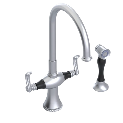 Rubinet Two Handle Single Hole Kitchen Set with Hand Spray Satin Chrome