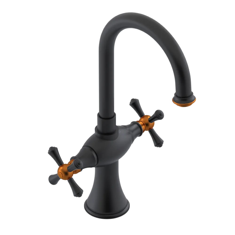 Rubinet Single Hole Dual Handle Lav. Set. (less drain) Matt Black