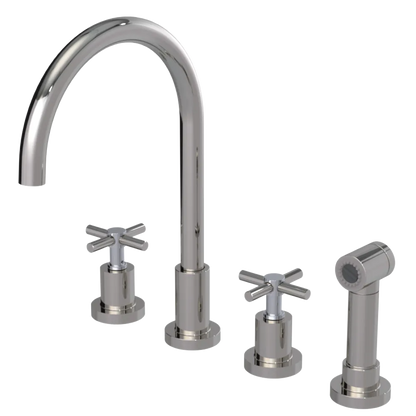 Rubinet Widespread Kitchen Set with LaSalle Spout with Hand Spray Polished Nickel