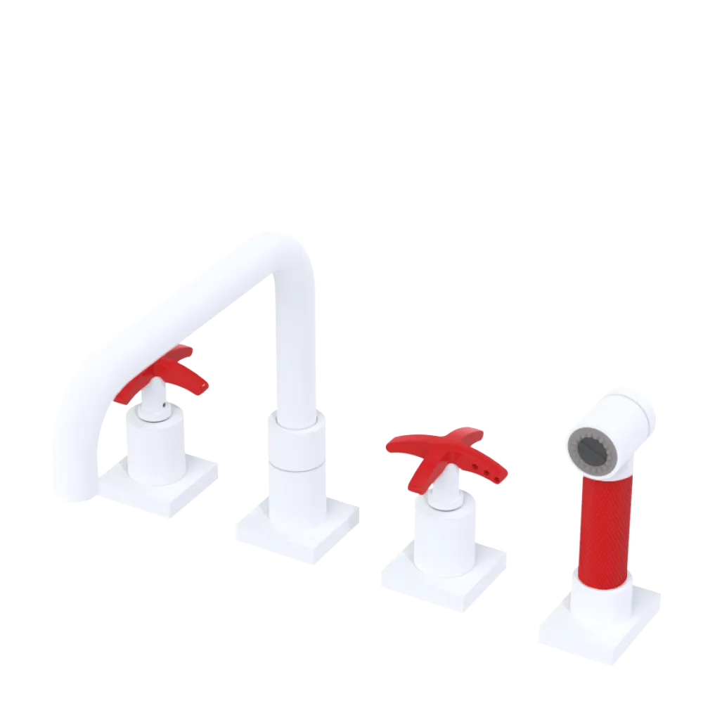 Rubinet Widespread Kitchen Set with Genesis Spout with Hand Spray Matt White