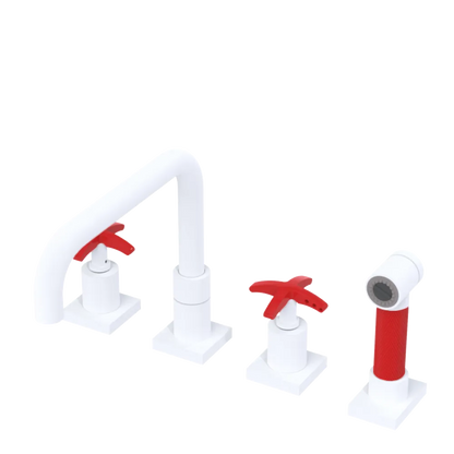 Rubinet Widespread Kitchen Set with Genesis Spout with Hand Spray Matt White