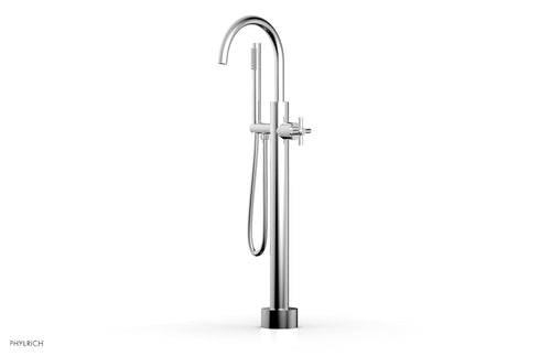 Phylrich BASIC Low Floor Mount Tub Filler - Cross Handle with Hand Shower D131-44-03