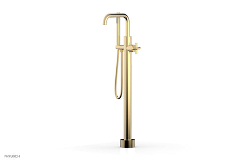 Phylrich BASIC Tall Floor Mount Tub Filler - Cross Handle with Hand Shower D131-45-01