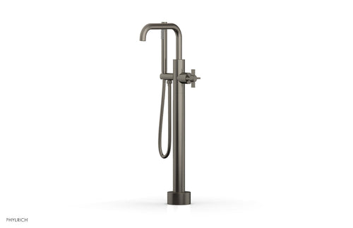 Phylrich BASIC Low Floor Mount Tub Filler - Cross Handle with Hand Shower D132-45-03
