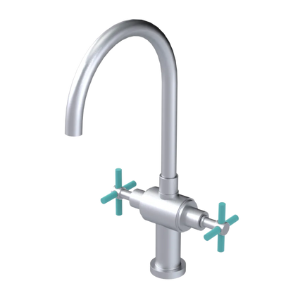 Rubinet Two Handle Single Hole Kitchen Set with LaSalle Spout Satin Chrome