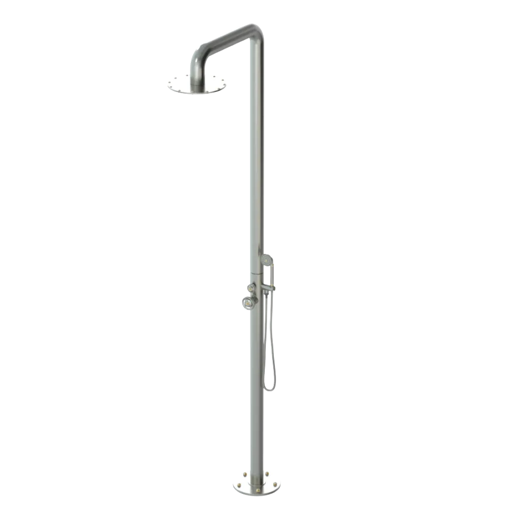 Rubinet Pressure Balance Outdoor Shower with Hand Held Shower & 10" Shower Head - 304 Stainless Steel Satin Nickel