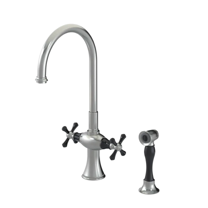 Rubinet Two Handle Single Hole Kitchen Set with Hand Spray Satin Nickel