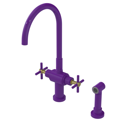 Rubinet Two Handle Single Hole Kitchen Set with LaSalle Spout with Hand Spray Purple Haze