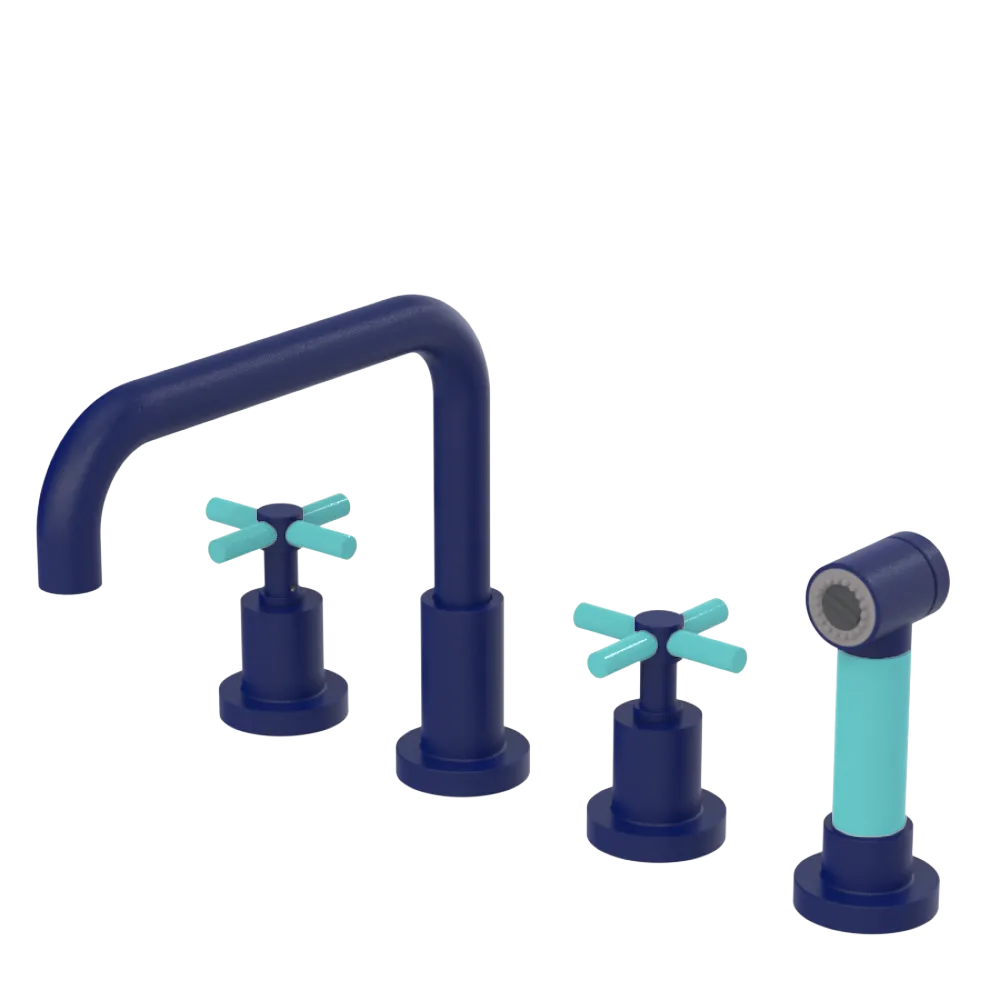 Rubinet Widespread Kitchen Set with Hand Spray Midnight Blue