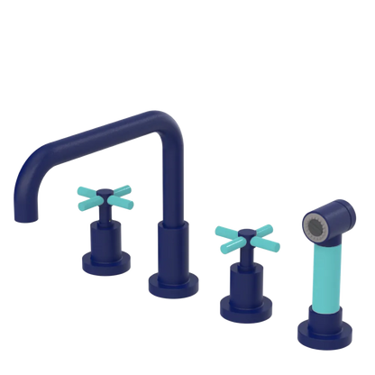 Rubinet Widespread Kitchen Set with Hand Spray Midnight Blue