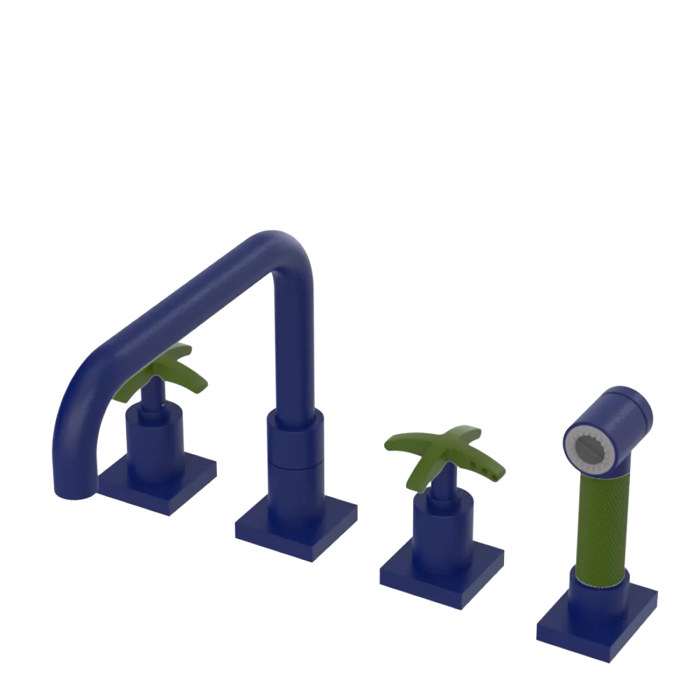Rubinet Widespread Kitchen Set with Genesis Spout with Hand Spray Midnight Blue