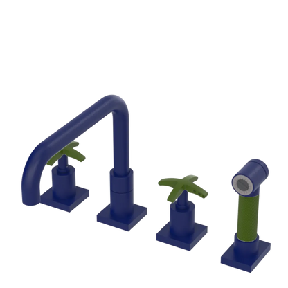 Rubinet Widespread Kitchen Set with Genesis Spout with Hand Spray Midnight Blue